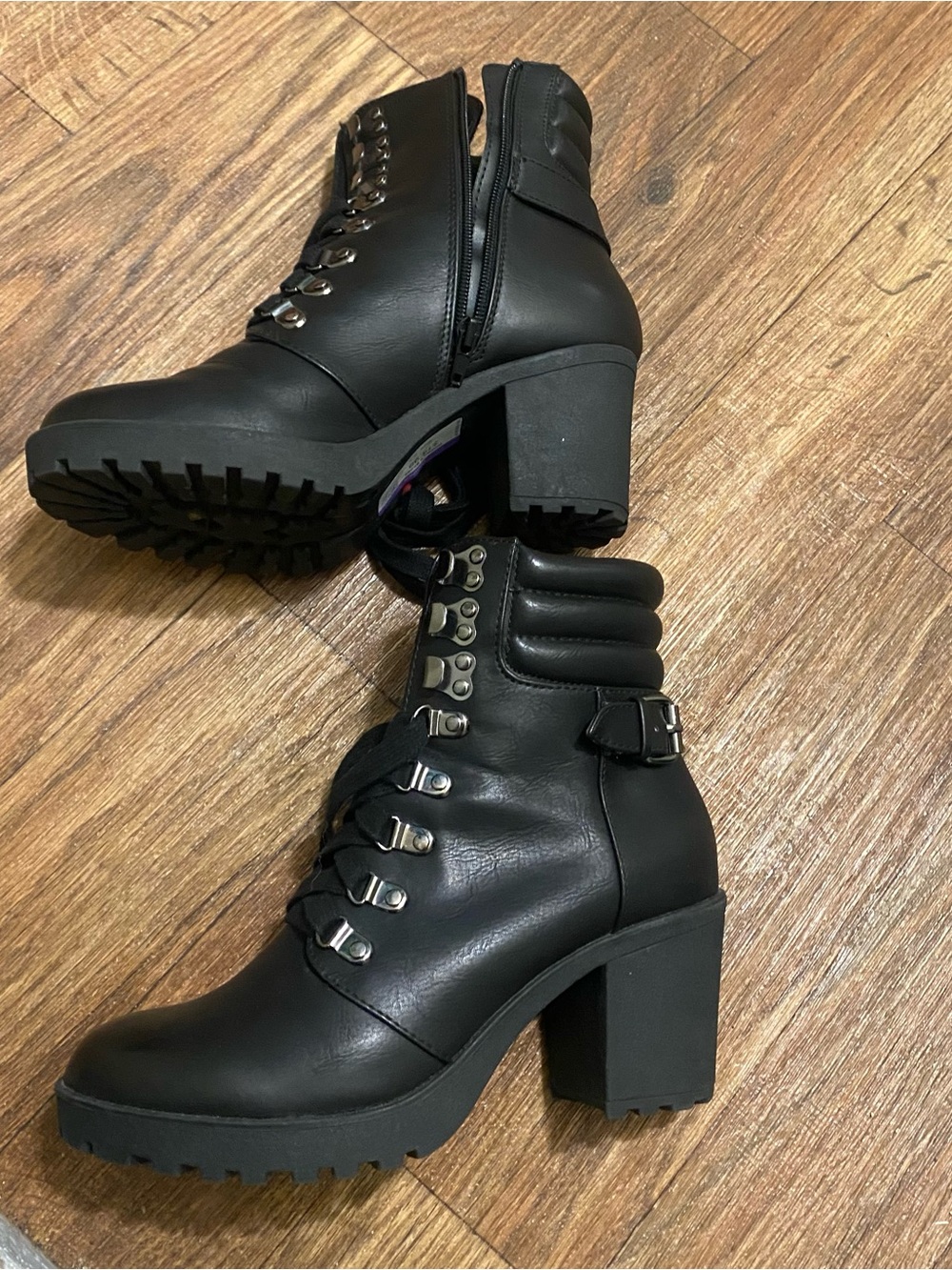 Mia Womens Size 8.5 8 1/2 Vegan Black Leather Combat Boots Lace Up Biker Punk